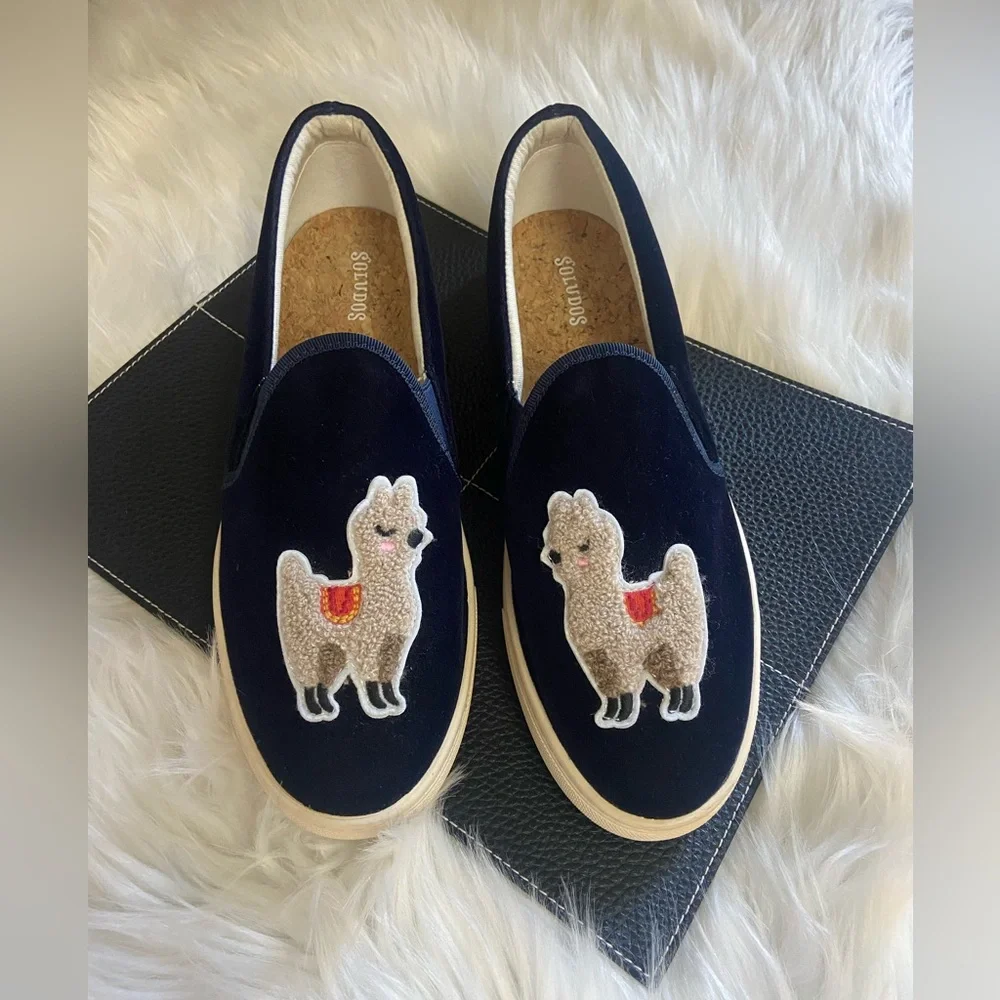 Soludos Sz 9.5 Navy Slip-On Shoes with Llama Embroidery - Picture 1 of 7